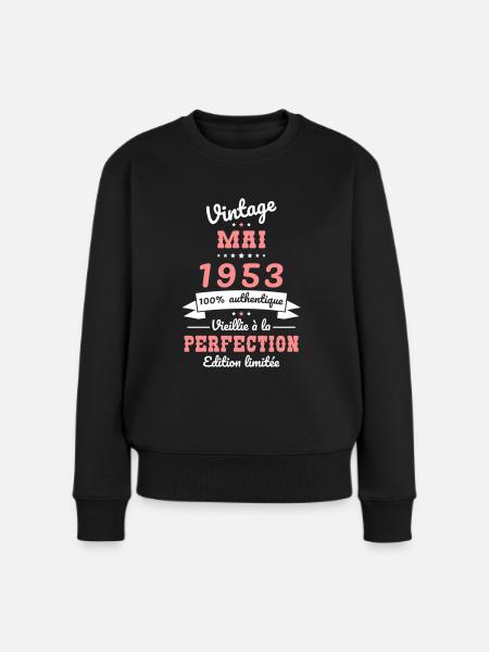 Anniversaire 70 ans - Vintage - Mai 1953 - Pull Premium bio Femme - noir