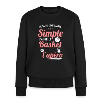 Nana simple aime le basket et l'apéro - Pull Premium bio Femme - noir - Devant - Julia (174cm)