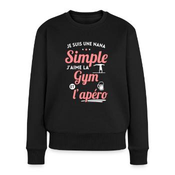 Idée cadeau - Nana simple aime la gym et l'apéro - Pull Premium bio Femme - noir - Devant - Julia (174cm)