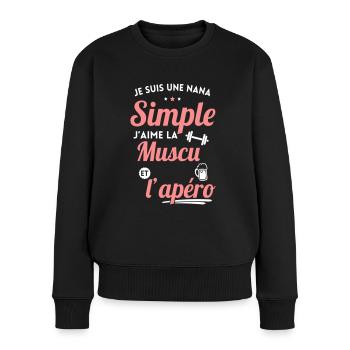 Musculation - Nana simple aime la muscu et apéro - Pull Premium bio Femme - noir - Devant - Julia (174cm)