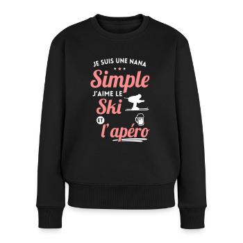Je suis une nana simple j'aime le ski et l'apéro - Pull Premium bio Femme - noir - Devant - Julia (174cm)
