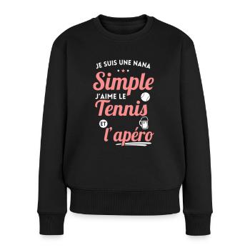 Je suis une nana simple j'aime tennis et apéro - Pull Premium bio Femme - noir - Devant - Julia (174cm)