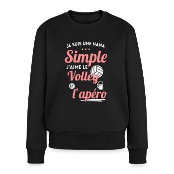 Nana simple j'aime le volley et l'apéro - Pull Premium bio Femme - noir - Devant - Julia (174cm)