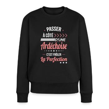 Ardéchoise - Frôler la perfection - Ardèche - Pull Premium bio Femme - noir - Devant - Julia (174cm)