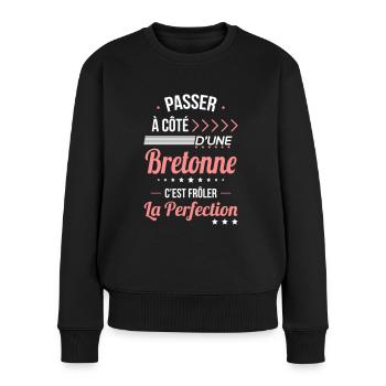 Bretonne - Frôler la perfection - Bretagne - Pull Premium bio Femme - noir - Devant - Julia (174cm)