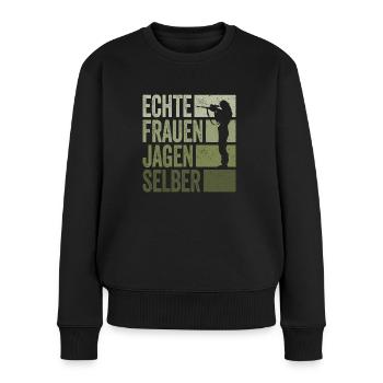 Jagd Jäger Jägerin Echte Frauen Jagen Selber - Frauen Premium Bio Pullover - Schwarz - Vorne - Julia (174cm)