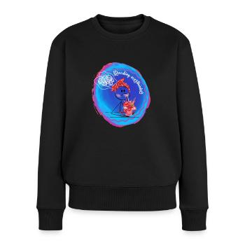 Grübelnder Überdenker mit Saftglas - Frauen Premium Bio Pullover - Schwarz - Vorne - Julia (174cm)