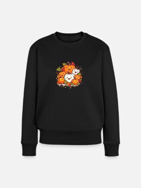 Kürbis Herbst Halloween - Frauen Premium Bio Pullover - Schwarz