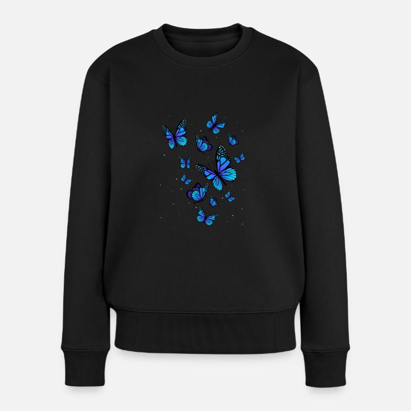 Blauer Schmetterling Kunst Garten Natur - Frauen Premium Bio Pullover - Schwarz