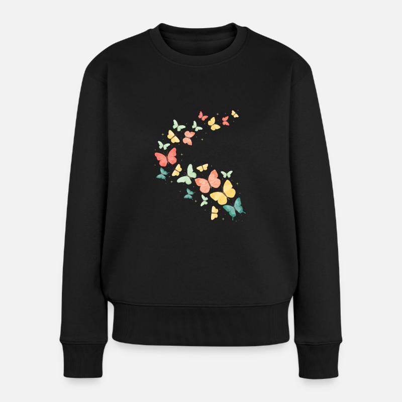 Bunter Schmetterling Schmetterlinge - Frauen Premium Bio Pullover - Schwarz