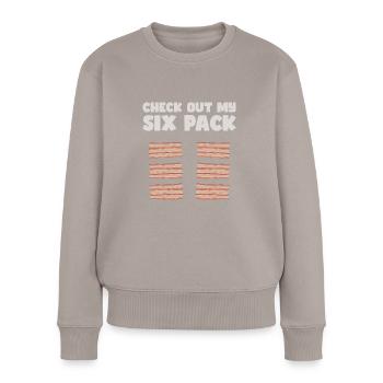 Schauen Sie sich meine Sixpack Bacon Lover Crispy - Frauen Premium Bio Pullover - Taupe - Vorne - Julia (174cm)