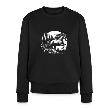 Pferde reiten im Wald Reitsport Pferd Mädchen - Frauen Premium Bio Pullover - Schwarz - Vorne - Julia (174cm)