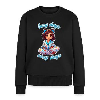 Anime Girl im Schlafanzug lazy days, cosy nights - Frauen Premium Bio Pullover - Schwarz - Vorne - Julia (174cm)