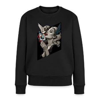Retro Friedenstaube - Frauen Premium Bio Pullover - Schwarz - Vorne - Julia (174cm)