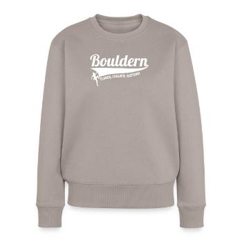 Boulderer - Planen, Chalken, Klettern - Frauen Premium Bio Pullover - Taupe - Vorne - Julia (174cm)
