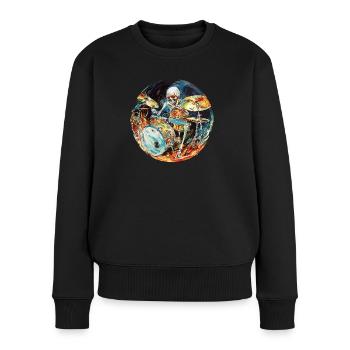 Drummer Schlagzeuger Skelett Hard Rock Drum Sticks - Frauen Premium Bio Pullover - Schwarz - Vorne - Julia (174cm)