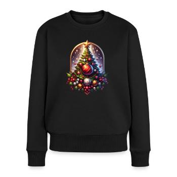 Poinsettia arbre de Noël ciel étoilé - Pull Premium bio Femme - noir - Devant - Julia (174cm)