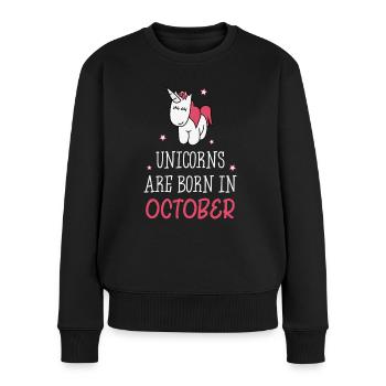Unicorns are born in October - Frauen Premium Bio Pullover - Schwarz - Vorne - Julia (174cm)