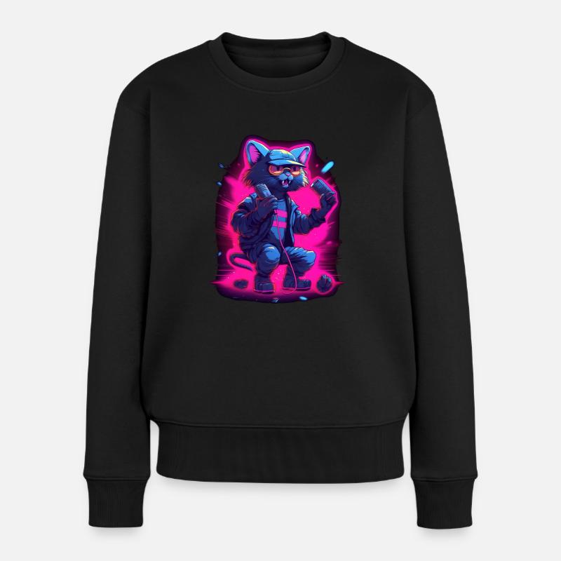 Singende Katze Mikrofon - Frauen Premium Bio Pullover - Schwarz