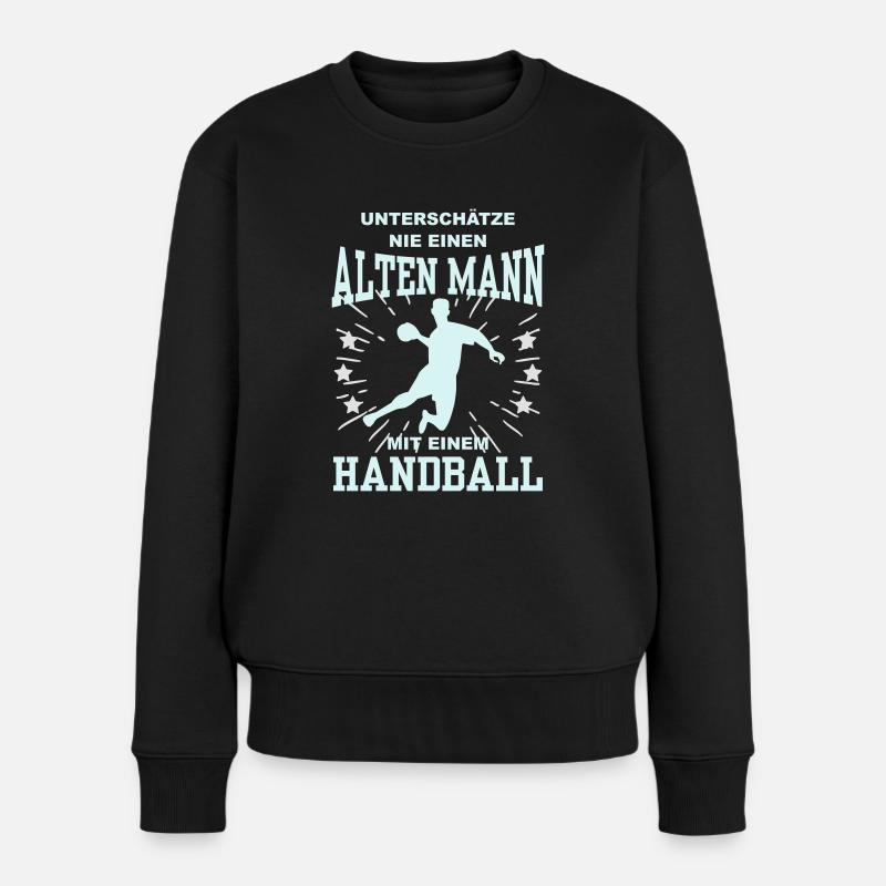 Unterschätze nie einen alten Mann mit Handball - Frauen Premium Bio Pullover - Schwarz