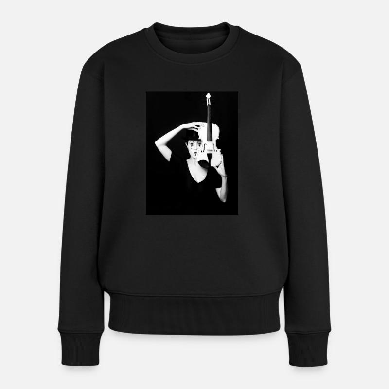 Pierrot mit Geige - Frauen Premium Bio Pullover - Schwarz
