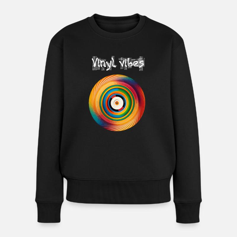 Vinyl-Vibes - Frauen Premium Bio Pullover - Schwarz