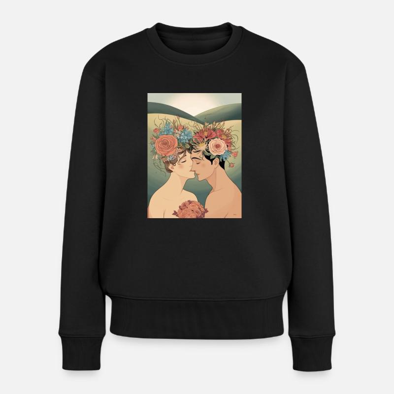 Liebespaar und Blumen - Frauen Premium Bio Pullover - Schwarz