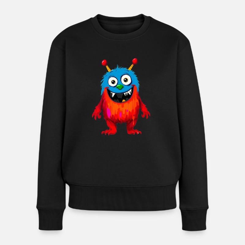 Bunte Monsterkunst - Niedlicher & verspielter Charakter - Frauen Premium Bio Pullover - Schwarz