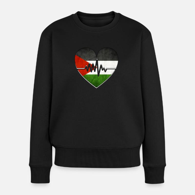 Herzschlag der Palästina-Flagge - Frauen Premium Bio Pullover - Schwarz