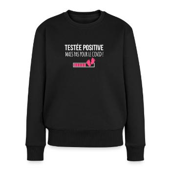 Testée Positive Annonce grossesse humour - Pull Premium bio Femme - noir - Devant - Julia (174cm)
