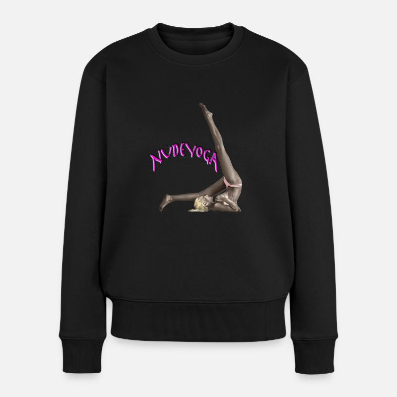 Nude Yoga practicing girl - Frauen Premium Bio Pullover - Schwarz