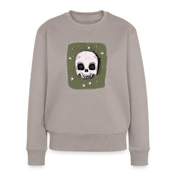 Totenkopf Aufnäher - Frauen Premium Bio Pullover - Taupe - Vorne - Julia (174cm)