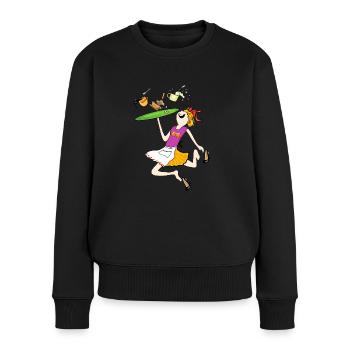 Service auf einem fliegenden Tablett - Frauen Premium Bio Pullover - Schwarz - Vorne - Julia (174cm)