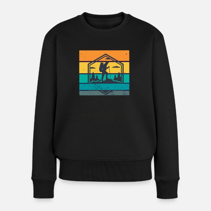 Wandern retro - Frauen Premium Bio Pullover - Schwarz