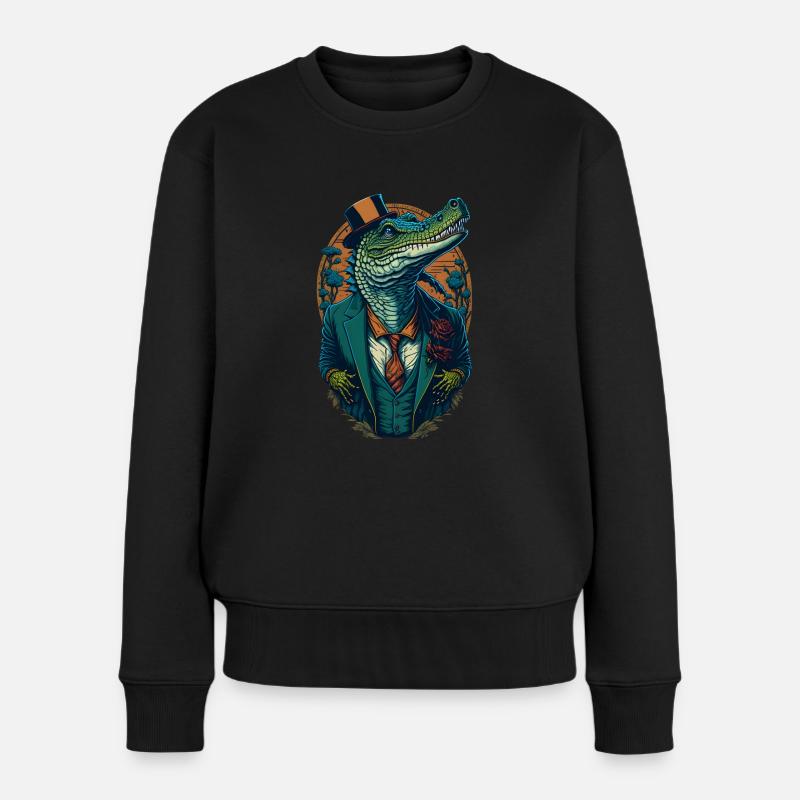 Crocodile avec chapeau et costume Lustic Comic Style - Pull Premium bio Femme - noir