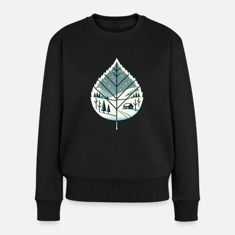 Blatt mit Schneelandschaft - Frauen Premium Bio Pullover - Schwarz