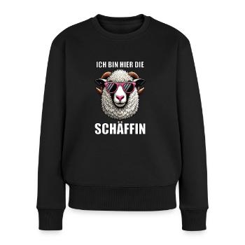 Ich Bin Hier Die Schäffin Walliser Schaf Schaf Mäh - Frauen Premium Bio Pullover - Schwarz - Vorne - Julia (174cm)