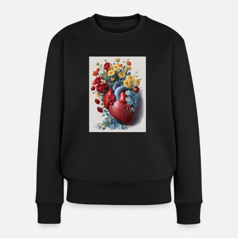 Blumen wachsen aus einem menschlichen Herzen - Frauen Premium Bio Pullover - Schwarz
