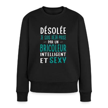 Désolée déjà prise par un bricoleur sexy - Pull Premium bio Femme - noir - Devant - Julia (174cm)