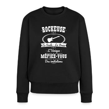 Rockeuse - La seule - La vraie - L'unique - Pull Premium bio Femme - noir - Devant - Julia (174cm)