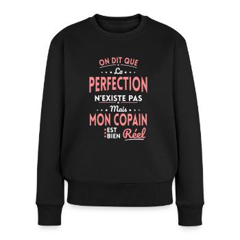 La Perfection n'existe pas Mon Copain est Réel - Pull Premium bio Femme - noir - Devant - Julia (174cm)
