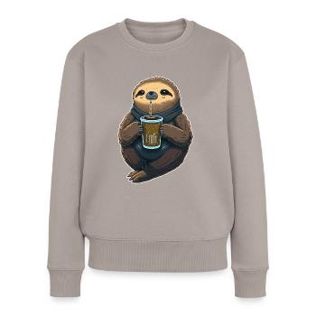 Sloth Sipping Boba Milk Tea - Women's Premium Organic Jumper - taupe - Front - Julia (174cm)