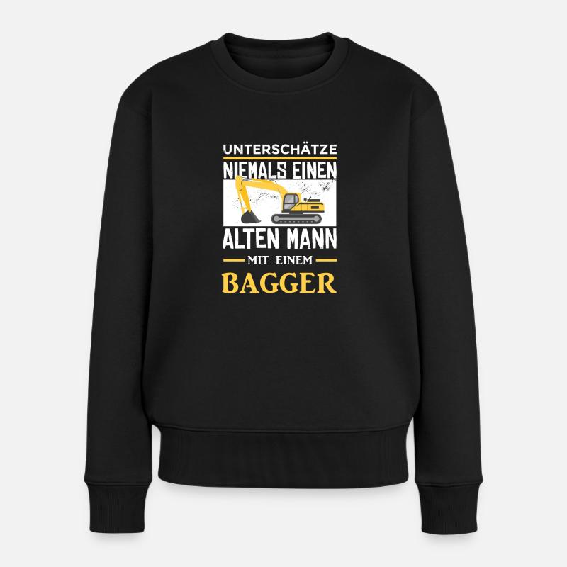 Alten Mann Mit Bagger Baggerfahrer Bagger - Frauen Premium Bio Pullover - Schwarz
