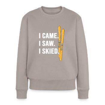 ski skifahrer pulverschnee skipiste - Frauen Premium Bio Pullover - Taupe - Vorne - Julia (174cm)