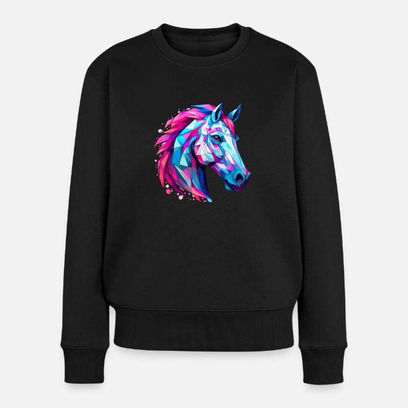 Pferdekopf - Frauen Premium Bio Pullover - Schwarz