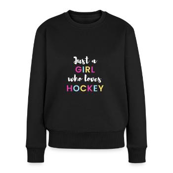 Juste une fille qui aime le hockey - Pull Premium bio Femme - noir - Devant - Julia (174cm)