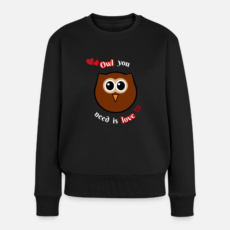 Eule Große Liebe - Frauen Premium Bio Pullover - Schwarz