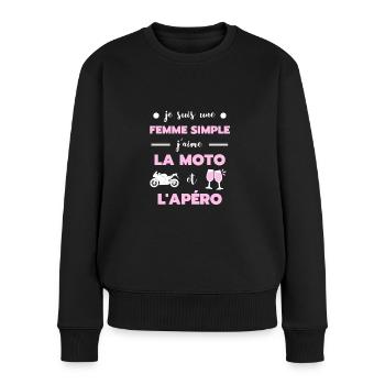 t shirt femme simple moto apero humour motarde - Pull Premium bio Femme - noir - Devant - Julia (174cm)