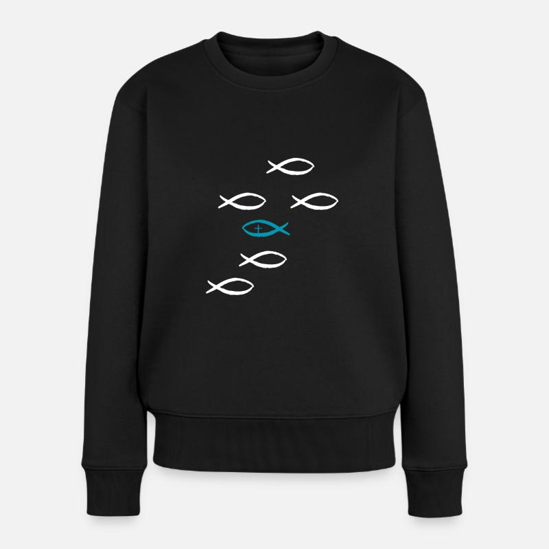 Don de foi Croix du poisson chrétien - Pull Premium bio Femme - noir