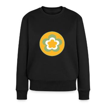 des années 70 motif de fleur - Pull Premium bio Femme - noir - Devant - Julia (174cm)